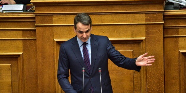 HELLENIC PARLIAMENT, ATHENS, ATTIKI, GREECE - 2017/02/17: Kyriakos Mitsotakis, head of opposition in Hellenic Parliament and President of New Democracy party, during his speech in the parliament. (Photo by Dimitrios Karvountzis/Pacific Press/LightRocket via Getty Images)