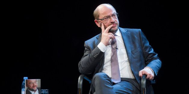 BERLIN, GERMANY - JUNE 18: Martin Schulz, chancellor candidate of the German Social Democrats (SPD) sits on stage during a presentation of his book 'What's Important To Me' on June 18, 2017 in Berlin, Germany. Schulz presented his book three months before upcoming federal elections in September. (Photo by Steffi Loos/Getty Images)