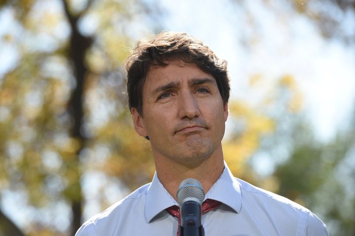 Canada's Prime Minister Justin Trudeau addresses the media in Winnipeg, Manitoba.