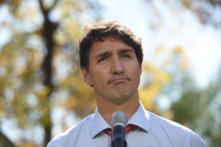 Canada's Prime Minister Justin Trudeau addresses the media in Winnipeg, Manitoba.