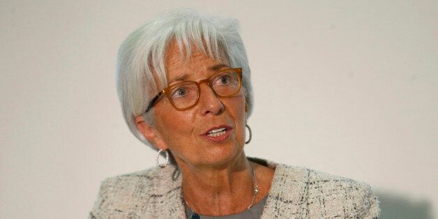 Christine Lagarde, Managing Director of the International Monetary Fund (IMF), during a press conference at the Treasury in London.