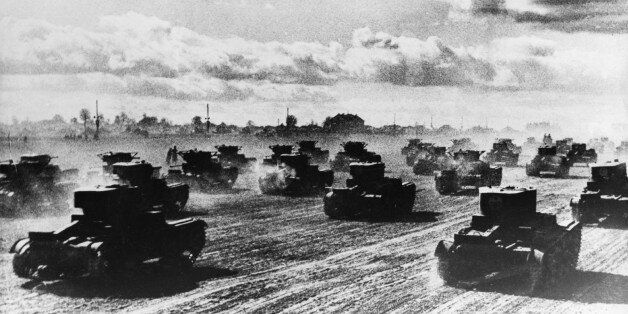 Russian tanks roll towards the battle front on June 22, 1941 to defend Soviet territory from German troops. This was the first day of Hitler's Operation Barbarossa, the drive to defeat the USSR. (Photo by Hulton-Deutsch/Hulton-Deutsch Collection/Corbis via Getty Images)