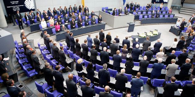 Members of Germany's lower house of parliament stand in silence during a commemoration service for late chancellor Helmut Kohl at the Bundestag in Berlin, Germany, June 22, 2017. REUTERS/Axel Schmidt