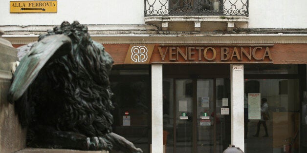 The logo of Veneto Banca bank is seen in Venice, Italy, January 31 2016. REUTERS/Alessandro Bianchi