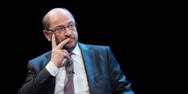 BERLIN, GERMANY - JUNE 18: Martin Schulz, chancellor candidate of the German Social Democrats (SPD) sits on stage during a presentation of his book 'What's Important To Me' on June 18, 2017 in Berlin, Germany. Schulz presented his book three months before upcoming federal elections in September. (Photo by Steffi Loos/Getty Images)