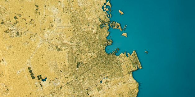 3D Render of a Topographic Map of Doha, Qatar, Middle East.