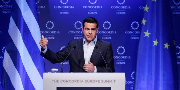Greek Prime Minister Alexis Tsipras delivers a speech during the Concordia Europe Summit in Athens, Greece, June 7, 2017. REUTERS/Costas Baltas