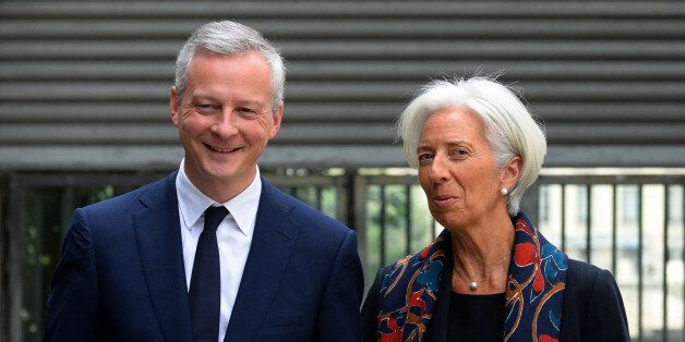 French Economy Minister Bruno Le Maire greets International Monetary Fund (IMF) Managing Director Christine Lagarde at the Economy Ministry in Paris on June 8, 2017 prior to their meeting. / AFP PHOTO / ERIC PIERMONT (Photo credit should read ERIC PIERMONT/AFP/Getty Images)