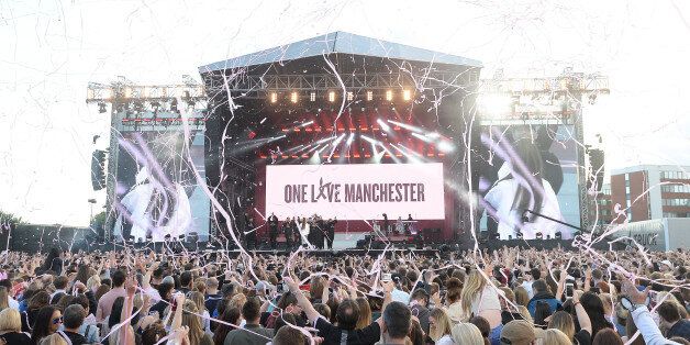 MANCHESTER, ENGLAND - JUNE 04: NO SALES, free for editorial use. In this handout provided by 'One Love Manchester' benefit concert Ariana Grande performs on stage on June 4, 2017 in Manchester, England. Donate at www.redcross.org.uk/love (Photo by Getty Images/Dave Hogan for One Love Manchester)