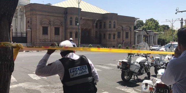 TEHRAN, IRAN - JUNE 7: Police take security measures at the scene after gunmen opened fire at Irans parliament and the shrine of Ayatollah Khomeini in the capital Tehran, Iran on June 7, 2017. (Photo by Fatemeh Bahrami/Anadolu Agency/Getty Images)