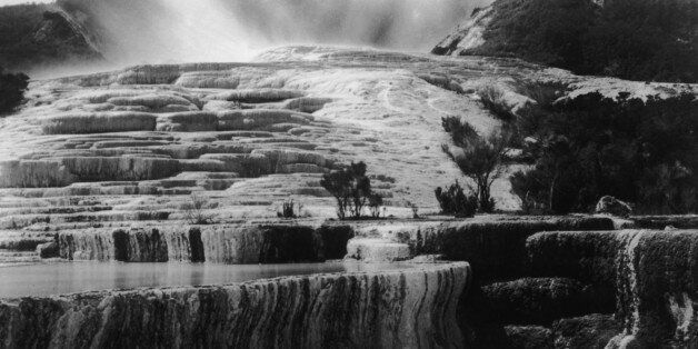 The Pink and White Terraces at Lake Rotomahana near Rotorua, New Zealand, circa 1880. Consisting of layers of limestone and travertine deposited by hot water cascading down the mountainside, the terraces were destroyed when nearby Mount Tarawera erupted in 1886. (Photo by General Photographic Agency/Hulton Archive/Getty Images)