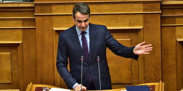 HELLENIC PARLIAMENT, ATHENS, ATTIKI, GREECE - 2017/02/17: Kyriakos Mitsotakis, head of opposition in Hellenic Parliament and President of New Democracy party, during his speech in the parliament. (Photo by Dimitrios Karvountzis/Pacific Press/LightRocket via Getty Images)