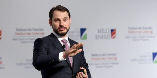 ISTANBUL, TURKEY - APRIL 6: Turkish Minister of Energy and Natural Resources, Berat Albayrak delivers a speech during introductory meeting of 'National Energy and Mine Policy' in Istanbul, Turkey on April 6, 2017. (Photo by Isa Terli/Anadolu Agency/Getty Images)