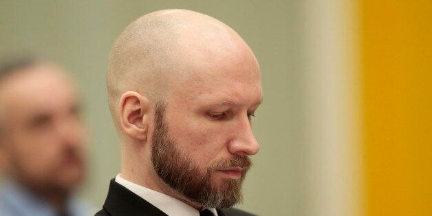Mass murderer Anders Behring Breivik is pictured on the third day of the appeal case in Borgarting Court of Appeal at Telemark prison in Skien, on January 12, 2017.The Norwegian Ministry of Justice and Breivik have both appealed the Oslo District Court's judgment of 20 April 2016. The Court of Appeal will examine whether Breivik's prison conditions are in violation of the European Convention of Human rights. / AFP / NTB Scanpix / LISE AARESUD / Norway OUT (Photo credit should read LISE AARESUD/AFP/Getty Images)
