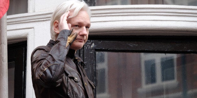 Julian Assange speaks to the media from the balcony of the Embassy Of Ecuador on May 19, 2017 in London, England. Julian Assange, founder of the Wikileaks website that published US Government secrets, has been wanted in Sweden on charges of rape since 2012. He sought asylum in the Ecuadorian Embassy in London and today police have said he will still face arrest if he leaves. (Photo by Jay Shaw Baker/NurPhoto via Getty Images)