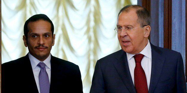 MOSCOW, RUSSIA - JUNE 10: Russian Foreign Minister Sergey Lavrov (R) and Foreign Minister of Qatar Mohammed bin Abdulrahman bin Jassim Al-Thani (L) meet in Moscow, Russia on June 10, 2017. (Photo by Sefa Karacan/Anadolu Agency/Getty Images)