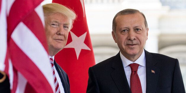President Trump welcomed President Recep Tayyip Erdogan of Turkey, at the West Wing Portico (North Lawn) of the White House, On Monday, May 16, 2017. (Photo by Cheriss May/NurPhoto via Getty Images)