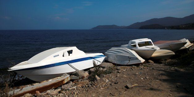 Abandoned speedboats, used by refugees and migrants since 2015 to cross part of the Aegean Sea from Turkey to Greece, are seen at a beach near the Skala Sikamias village, on the island of Lesbos, Greece, October 5, 2016. REUTERS/Alkis Konstantinidis