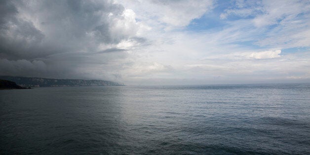 Dramatic dark and white clouds in the sky above The White Cliffs of Dover and the Strait of Dover of The English Channel, photographed from Folkestone Kent, England, United Kingdom. (photo by Andrew Aitchison / In pictures via Getty Images)