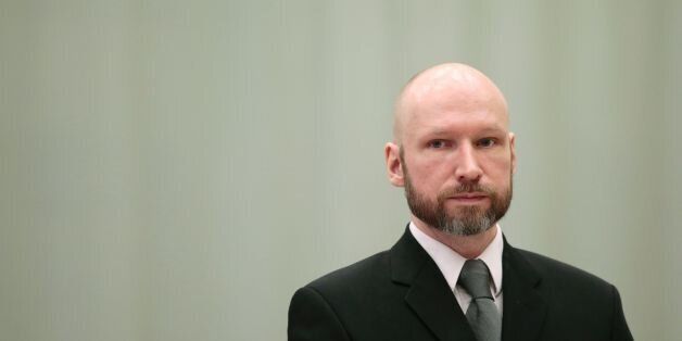 Anders Behring Breivik is pictured on the last day of the appeal case in Borgarting Court of Appeal at Telemark prison in Skien, Norway, January 18, 2017. / AFP / NTB Scanpix / Lise AASERUD / Norway OUT (Photo credit should read LISE AASERUD/AFP/Getty Images)