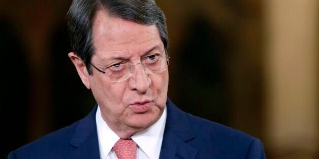 Cypriot President Nicos Anastasiades talks during a televised news conference at the presidential palace in Nicosia on May 22, 2017. / AFP PHOTO / POOL / Petros Karadjias (Photo credit should read PETROS KARADJIAS/AFP/Getty Images)