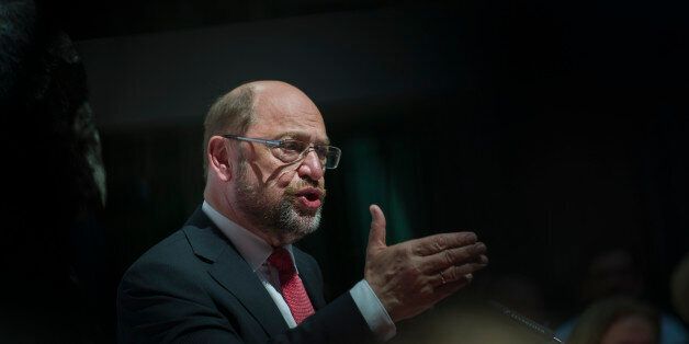 BERLIN, GERMANY - MAY 27: Martin Schulz, chancellor candidate of the German Social Democrats (SPD) holds a speech with the topic 'Fairness - Future - Europe. Mission to the SPD' on May 27, 2017 in Berlin, Germany. Schulz defined the SPD mission ahead of federal elections in September. (Photo by Steffi Loos/Getty Images)