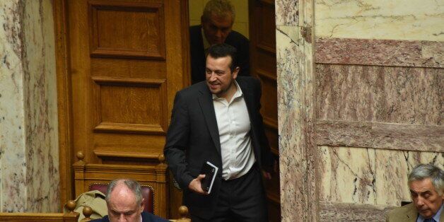 HELLENIC PARLIAMENT, ATHENS, ATTIKI, GREECE - 2016/10/10: Minister of State Nikos Papas during his entrance in the Hellenic Parliament, before the start of the discussion of the political leaders for interweaving and corruption. (Photo by Dimitrios Karvountzis/Pacific Press/LightRocket via Getty Images)