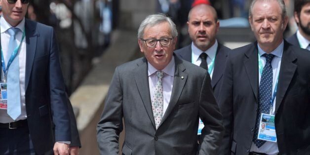 President of the European Commission Jean-Claude Juncker arrives for the welcome ceremony at the ancient Greek Theatre of Taormina during the Heads of State and of Government G7 summit, on May 26, 2017 in Sicily.The leaders of Britain, Canada, France, Germany, Japan, the US and Italy will be joined by representatives of the European Union and the International Monetary Fund (IMF) as well as teams from Ethiopia, Kenya, Niger, Nigeria and Tunisia during the summit from May 26 to 27, 2017. / AFP PHOTO / Tiziana FABI (Photo credit should read TIZIANA FABI/AFP/Getty Images)