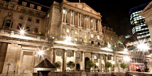 Bank of England at night.