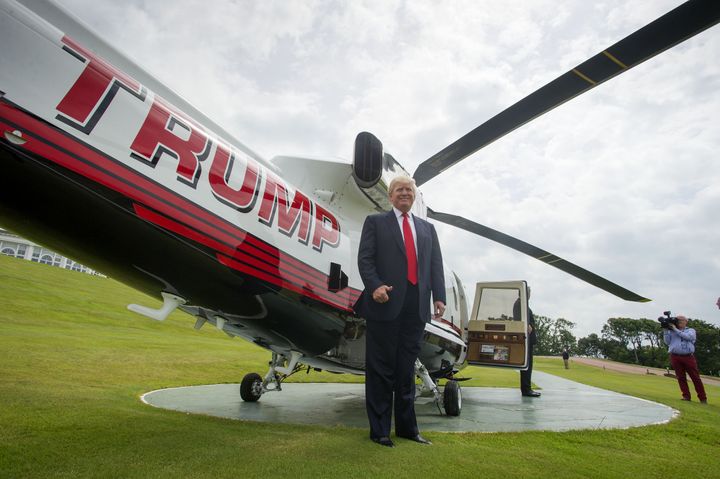 Donald Trump shows off his new Sikorsky at his Turnberry golf resort in 2015.