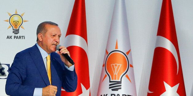 Turkish President Tayyip Erdogan makes a speech during the Extraordinary Congress of the ruling AK Party (AKP) in Ankara, Turkey, May 21, 2017. REUTERS/Murad Sezer