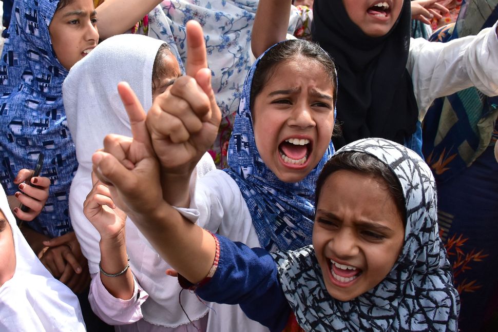 Kashmiri kids during protests in Srinagar on 30 August 2019.