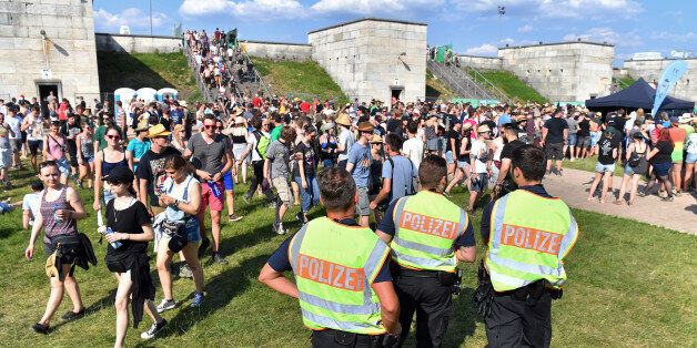 NUREMBERG, GERMANY - JUNE 02: Policemen secure the Rock im Park music festival at Zeppelinfeld on June 2, 2017 in Nuremberg, Germany. (Photo by Joerg Koch/Redferns)