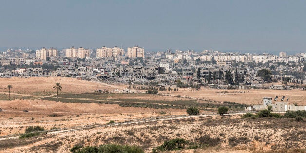 A view into Gaza City, Palestine, showing destruction of structures and buildings following a summer-long battle between militants and Israeli forces