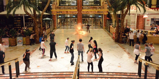 People take part in a police drill simulating an armed attack on the Intu Trafford Centre shopping centre in Trafford, Manchester, Britain, May 10, 2016. REUTERS/Sean Hansford/Manchester Evening News/Pool