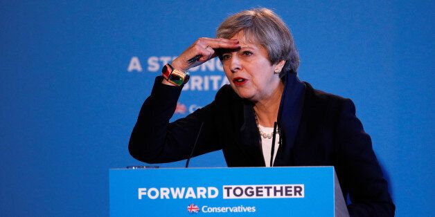 Britain's Prime Minister Theresa May's launches her election manifesto in Halifax, May 18, 2017. REUTERS/Phil Noble