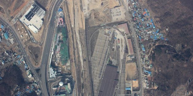 GOYANG, SOUTH KOREA - APRIL 04: In this undated handout picture provided by the South Korean Defence Ministry, an aerial image of Jichuk station, taken by a camera equipped on the unmanned drone crashed in Paju, is released on April 4, 2014. The pictures taken by drones crashed recently in Paju and Baengnyeong Island contain the Presidential Blue House and military premises, raising concerns over the security in South Korea. (Photo by South Korean Defense Ministry via Getty Images)