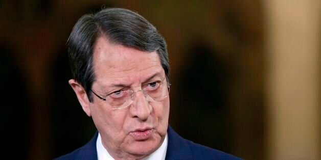Cypriot President Nicos Anastasiades talks during a televised news conference at the presidential palace in Nicosia on May 22, 2017. / AFP PHOTO / POOL / Petros Karadjias (Photo credit should read PETROS KARADJIAS/AFP/Getty Images)