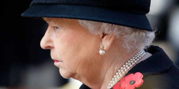 LONDON, UNITED KINGDOM - NOVEMBER 13: (EMBARGOED FOR PUBLICATION IN UK NEWSPAPERS UNTIL 48 HOURS AFTER CREATE DATE AND TIME) Queen Elizabeth II attends the annual Remembrance Sunday Service at the Cenotaph on Whitehall on November 13, 2016 in London, England. The Queen, senior politicians, including the British Prime Minister and representatives from the armed forces pay tribute to those who have suffered or died at war. (Photo by Max Mumby/Indigo/Getty Images)