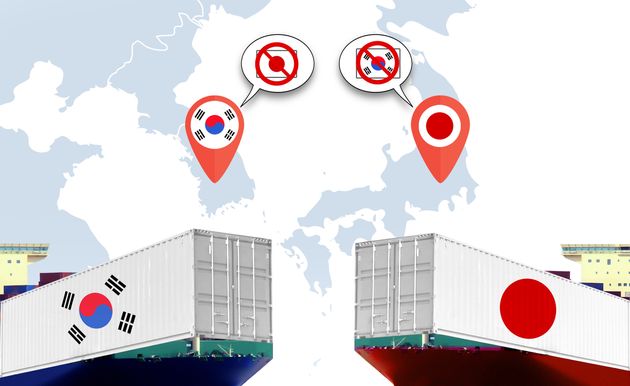 Concept image of Japan - South Korea trade war, Japan Export ban, Economy conflict