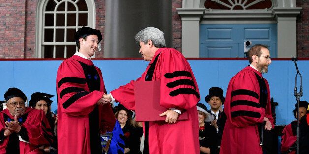 CAMBRIDGE, MA - MAY 25: Facebook Founder and CEO Mark Zuckerberg received an Honorary Doctor of Laws Degree from Harvard University at its 2017 366th Commencement Exercises on May 25, 2017 in Cambridge, Massachusetts. Zuckerberg studied computer science at Harvard before leaving to move Facebook to Paolo Alto, CA and returned to the campus this week to his former dorm room to livestream his visit. (Photo by Paul Marotta/Getty Images)