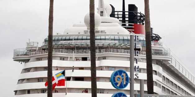 The cruise ship Disney Wonder is anchored in San Pedro after returning from Mexico on March 27, 2011. Rebecca Coriam has been missing from the boat. (Photo by Gary Friedman/Los Angeles Times via Getty Images)