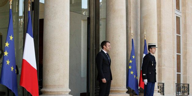 French President Emmanuel Macron waits for United Nations (UN) Secretary General prior to their meeting at the Elysee presidential Palace in Paris, on May 16, 2017. / AFP PHOTO / POOL / YOAN VALAT (Photo credit should read YOAN VALAT/AFP/Getty Images)