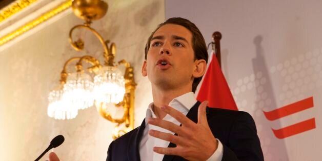 Austria's Minister of Foreign Affairs, Sebastian Kurz (OeVP) attends a press conference in Vienna, Austria on May 12, 2017.Kurz holds a presse statement on the current developments in the government. / AFP PHOTO / ALEX HALADA (Photo credit should read ALEX HALADA/AFP/Getty Images)