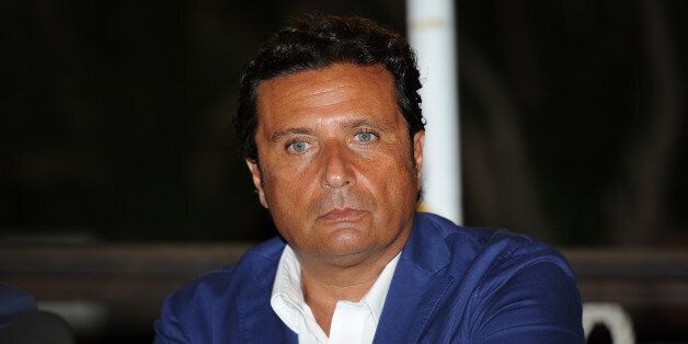 Francesco Schettino former captain of Costa Concordia presents his book called "The Truth Submerged" written by Vittoriana Abate in photo Vittoriana Abate The book promises to give his version of events of the night of January 13 2012, when the massive cruise liner Costa Concordia rammed into rocks off the island of Giglio, prompting a panic-stricken night-time evacuation. (Photo by Franco Romano/NurPhoto) (Photo by NurPhoto/NurPhoto via Getty Images)