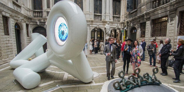 VENICE, ITALY - MAY 12: Visitors looks the installation to Lina Condes at Palazzo Pisani opening at Art Biennale at Fondazione Prada on May 12, 2017 in Venice, Italy. The 57th International Art Exhibition of La Biennale di Venezia will be open to the public from the May 13 - November 26, 2017. (Photo by Awakening/Getty Images)