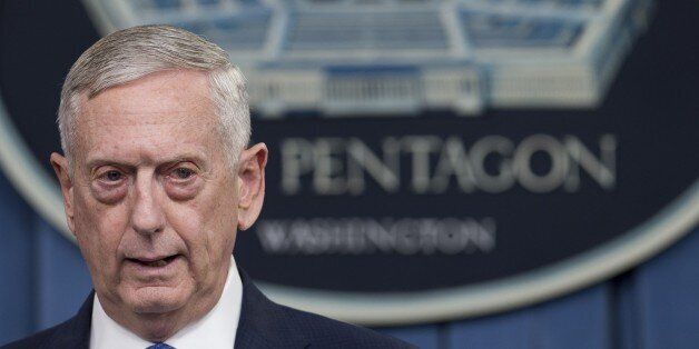 US Secretary of Defense Jim Mattis speaks during a press briefing at the Pentagon in Washington, DC, May 19, 2017.Pentagon chief Jim Mattis stressed Thursday that America is not getting more involved in Syria's civil war, after the US-led coalition struck a pro-regime convoy heading for a remote garrison. / AFP PHOTO / SAUL LOEB (Photo credit should read SAUL LOEB/AFP/Getty Images)