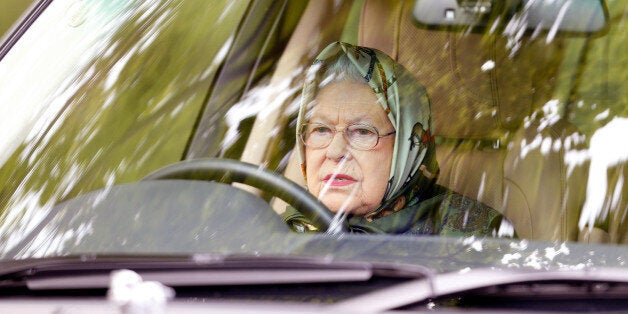 WINDSOR, UNITED KINGDOM - MAY 13: (EMBARGOED FOR PUBLICATION IN UK NEWSPAPERS UNTIL 48 HOURS AFTER CREATE DATE AND TIME) Queen Elizabeth II drives her Range Rover car as she attends day 4 of the Royal Windsor Horse Show in Home Park on May 13, 2017 in Windsor, England. (Photo by Max Mumby/Indigo/Getty Images)