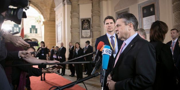 VALLETTA, MALTA - APRIL 28: German Foreign Minister and Vice Chancellor Sigmar Gabriel, gives a statement to the media before the start of the first working session of the Gymnich Meeting on April 28, 2017 in Valletta, Malta. The Gymnich meeting is an informal meeting of the Foreign Ministers of the European Union. (Photo by Florian Gaertner/Photothek via Getty Images)