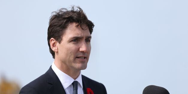 Canadian Prime Minister Justin Trudeau delivers a speech during his visit to Juno Beach on April 10, 2017 in Courseulles-sur-Mer, northwestern France. Juno Beach was one of five beaches of the Allied invasion of German-occupied France in the Normandy landings on June 6, 1944 during the Second World War. / AFP PHOTO / CHARLY TRIBALLEAU (Photo credit should read CHARLY TRIBALLEAU/AFP/Getty Images)